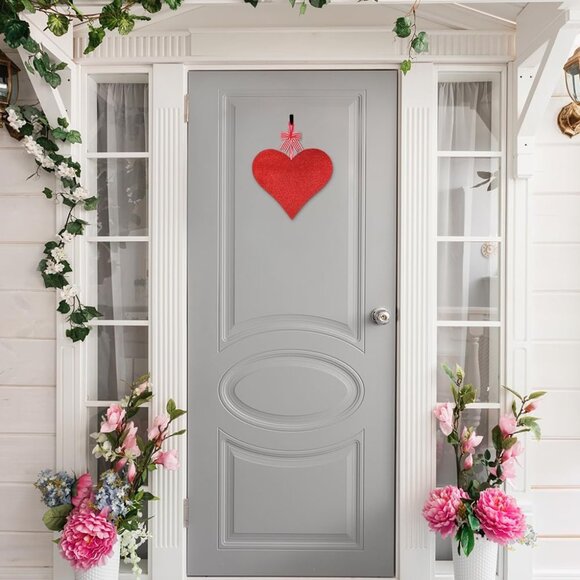 Valentines Decorations Red Glittery Heart Shaped Wooden Hanging Sign for Home, W - Picture 4 of 7